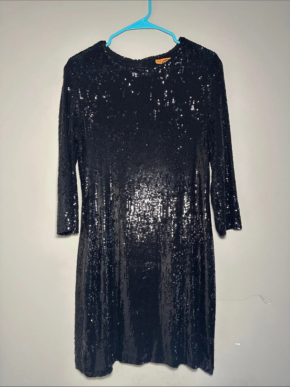 Tory Burch Black Sequin Top with Orange Logo Tag